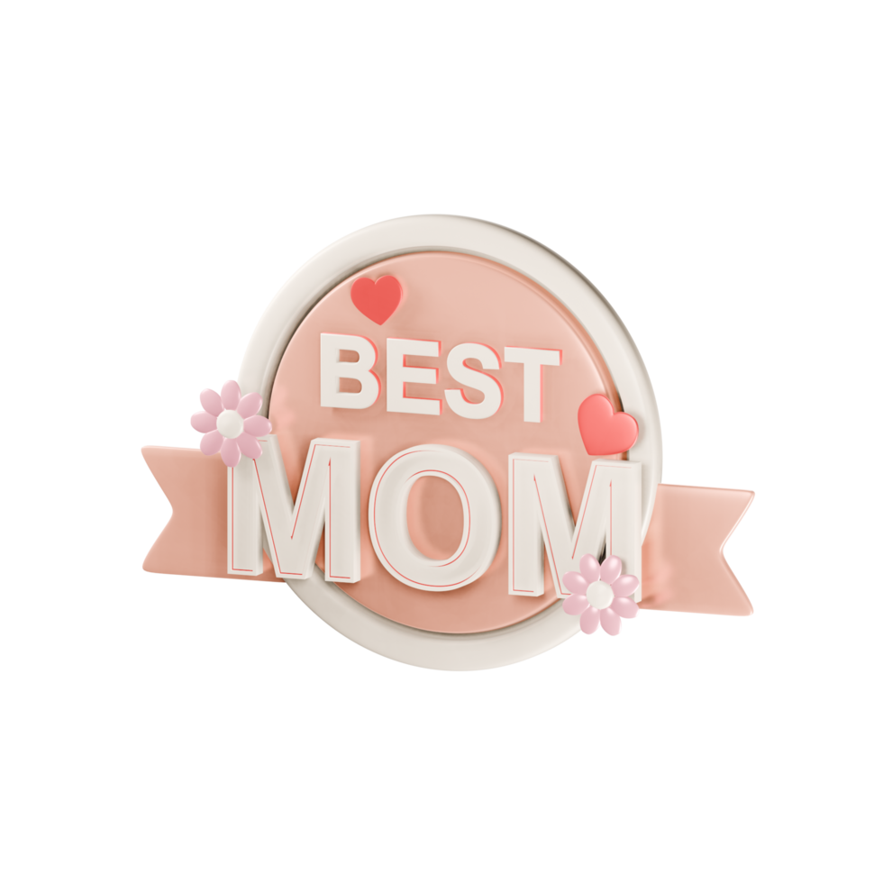 A Best Mom greeting. Decorative round 3d emblem with ribbon and inscription. png