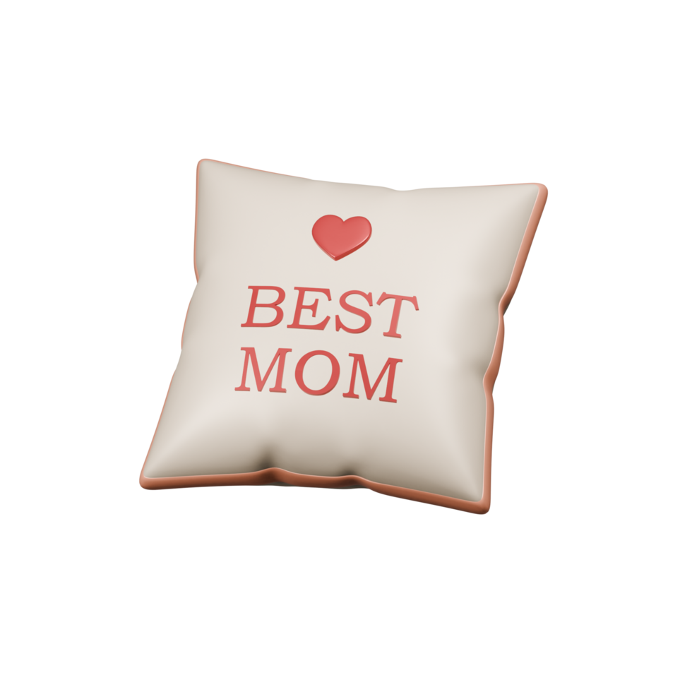 3d decorative pillow with the inscription Best Mom. 3d illustration for mother's day or other holiday. 3d render on isolated background. png