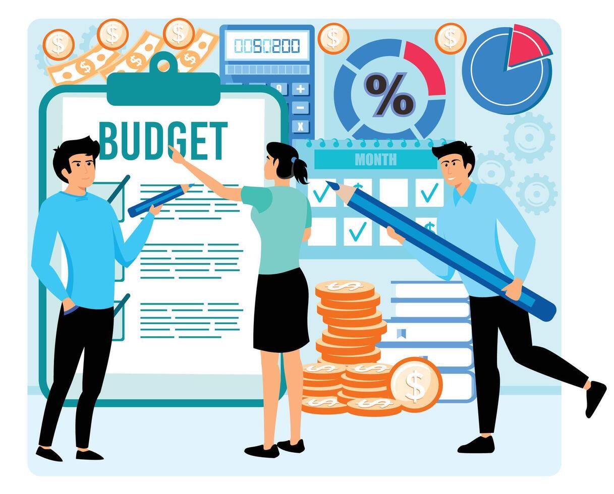 Business team keep bookkeeping and financial management. vector
