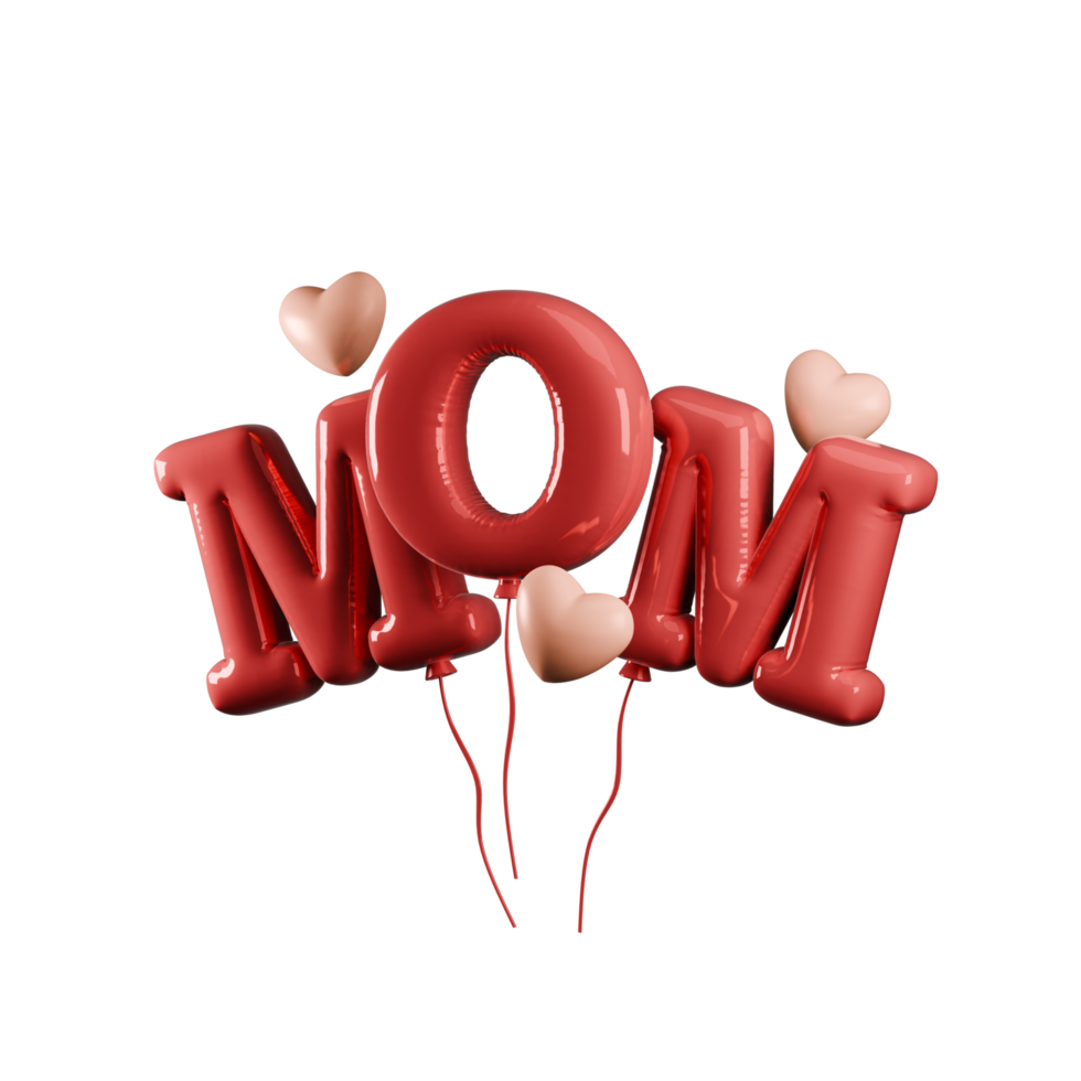 3D balloons in the shape of the inscription MOM. Suitable for mother's day or other celebration for mom. png