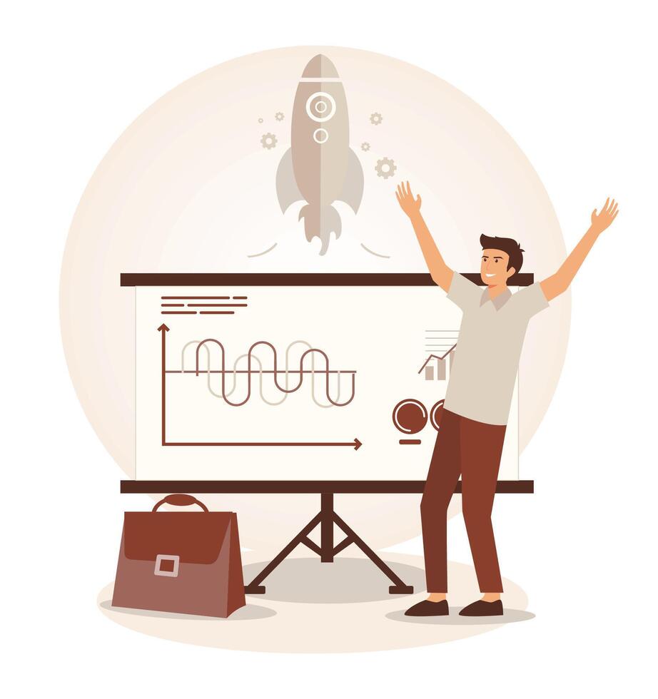 Motivated Business Person Celebrating a Successful Presentation on Growth. vector