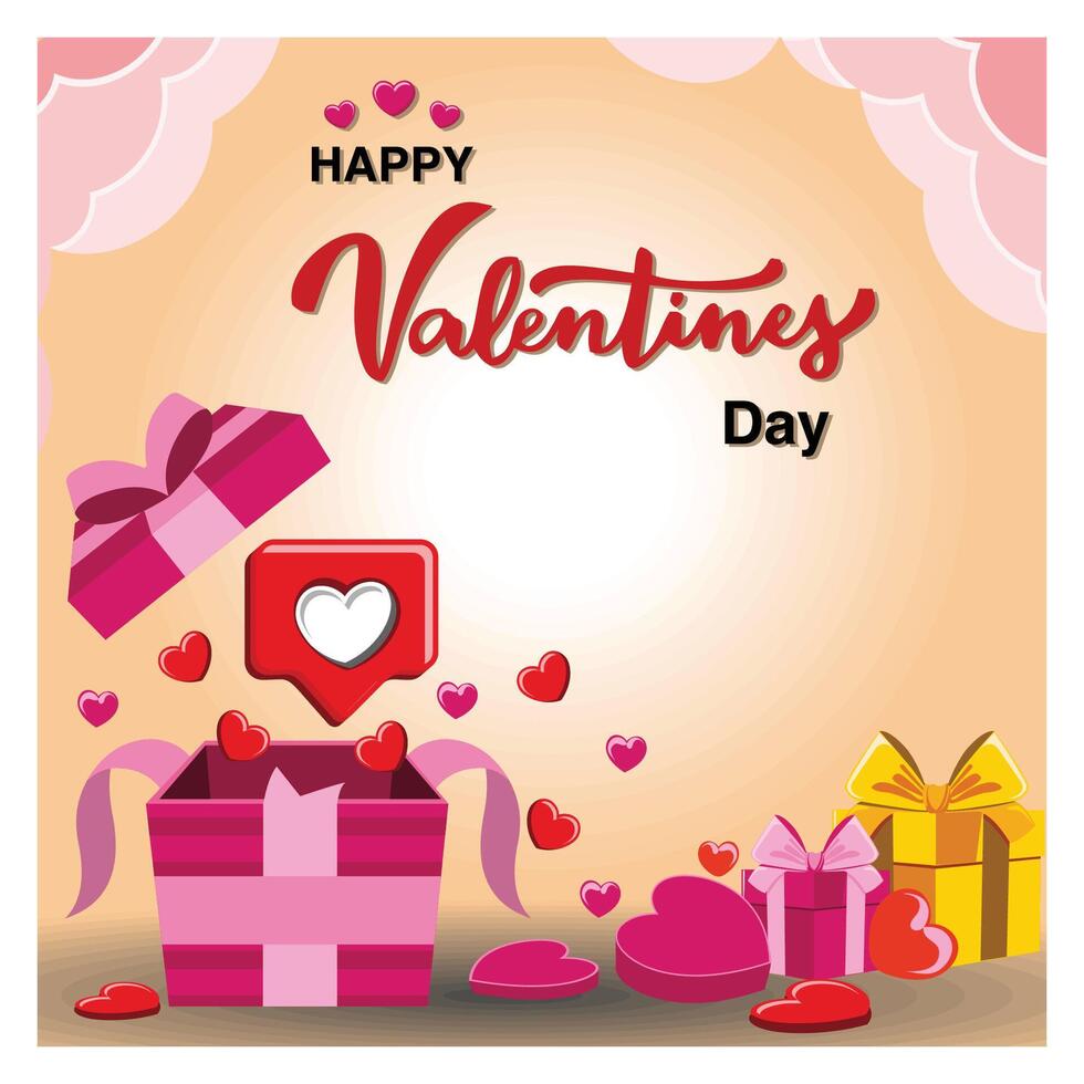 Happy Valentine's Day Composition with Heart Elements and Gift Boxes in Pastel Tones vector