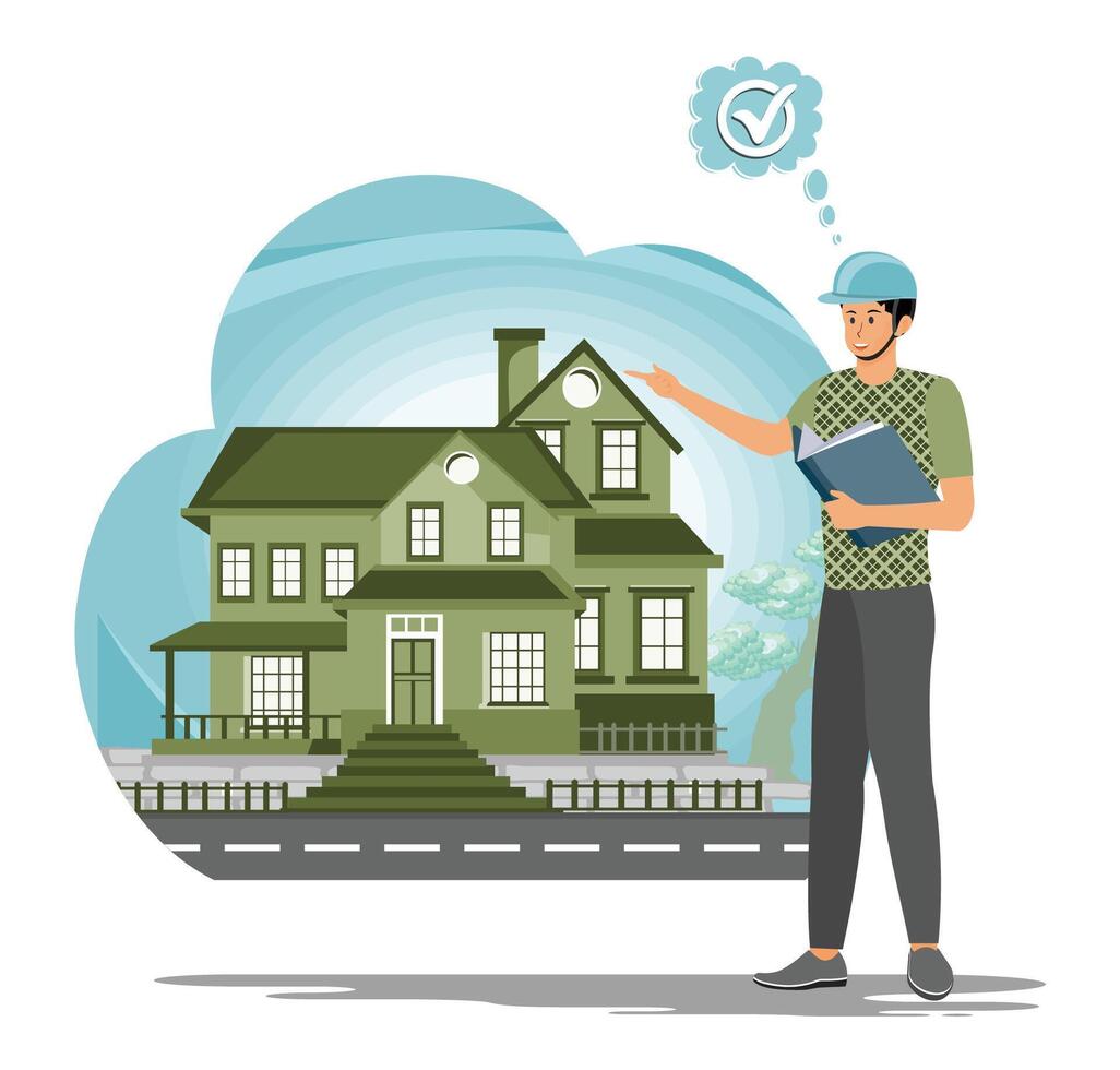 Real estate agent inspecting a house. vector