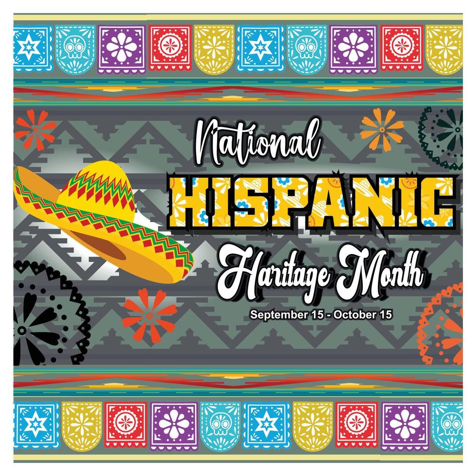 National Hispanic Heritage Month Celebration with hats and Cultural Designs. vector