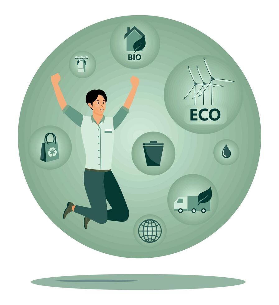Eco Friendly Practices concept. Men Advocating for Sustainable Living in Green Setting. vector