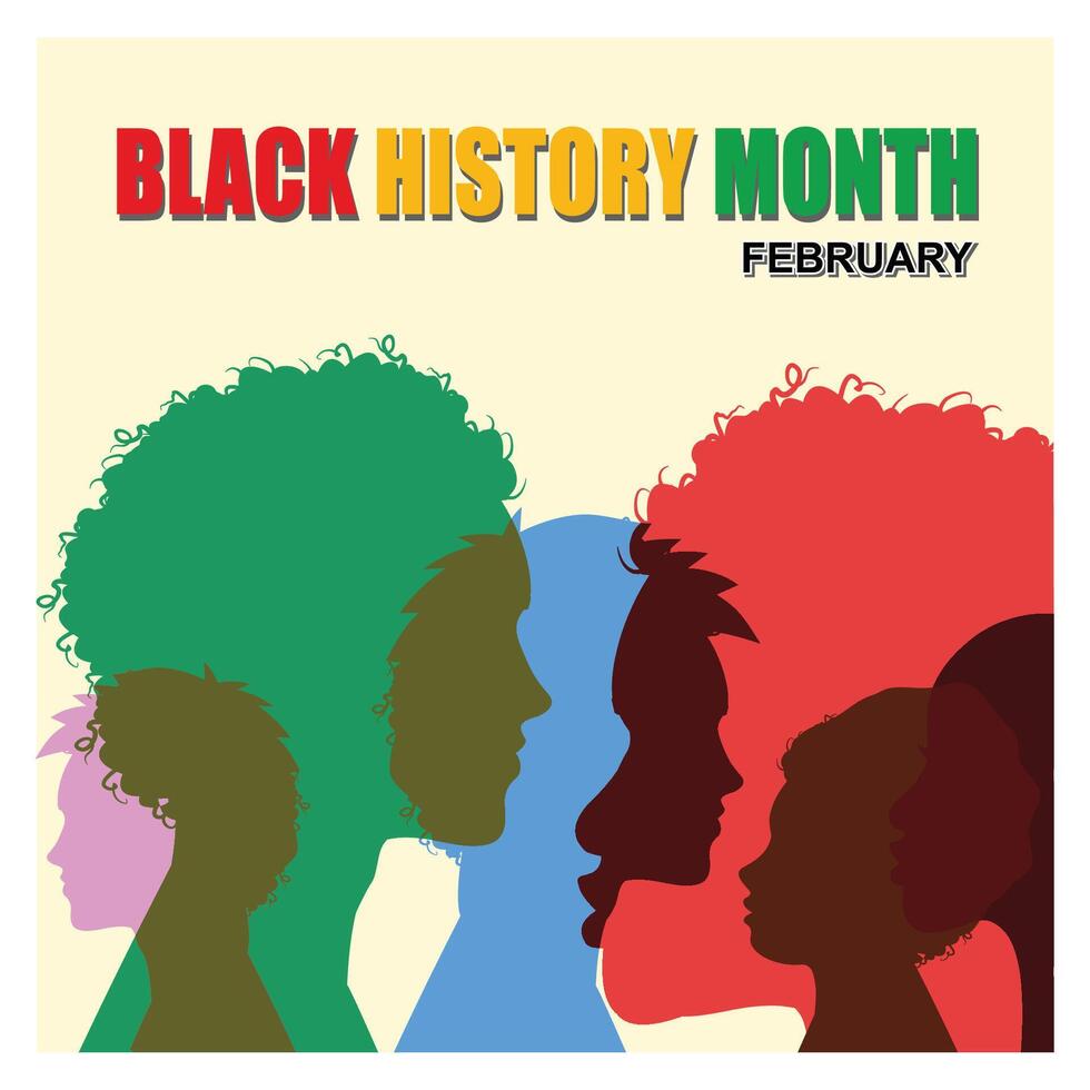 Black history month celebration concept with Silhouettes of people's heads. vector