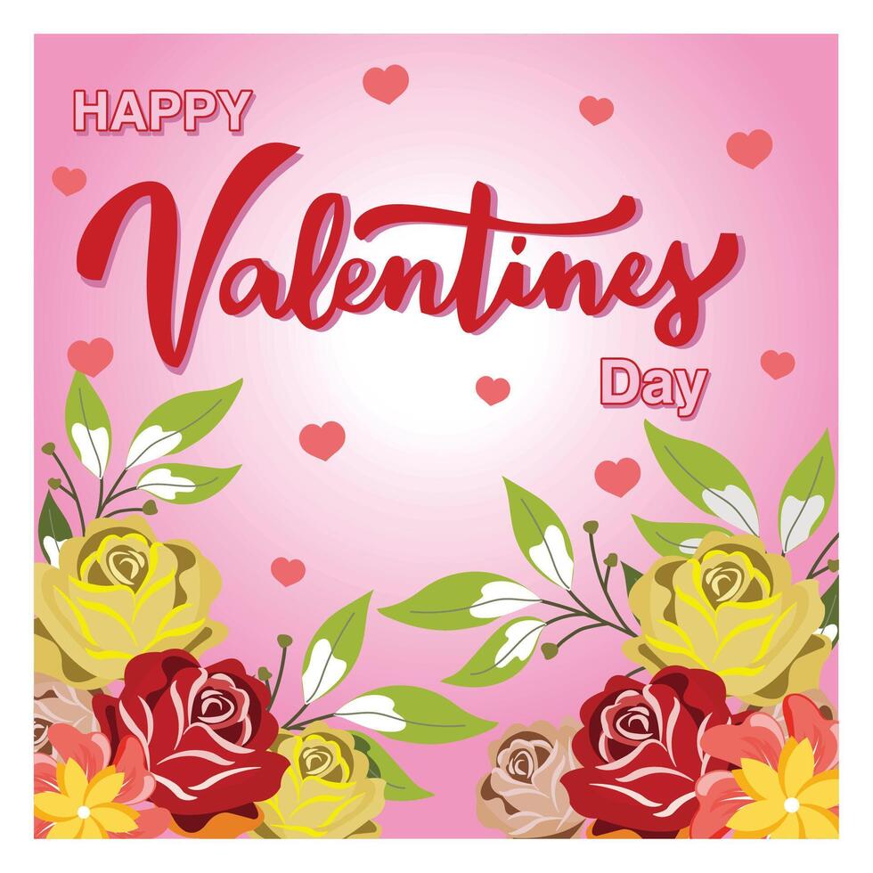Happy Valentine's Day Greeting Card With Roses and Pink Background. vector