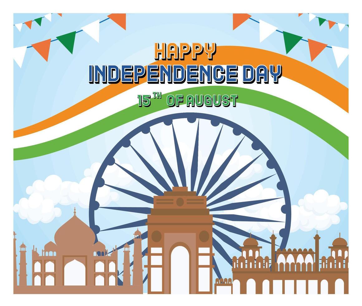 Happy Independence Day of India. monument and Landmark. vector