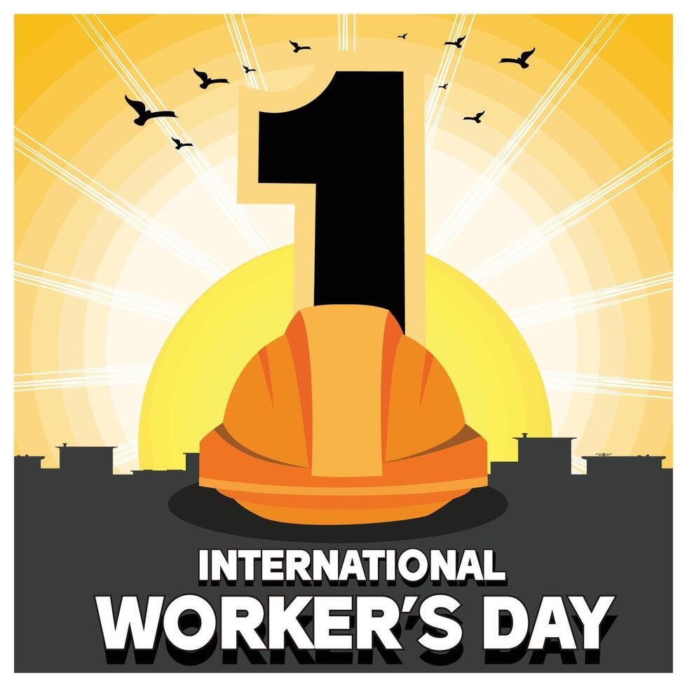 International Labour day with Hard Hat and Rising Sun. vector