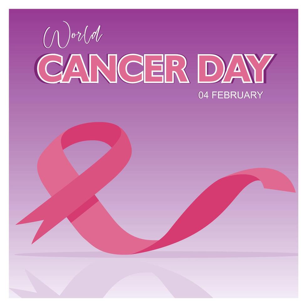 World Cancer Day Poster Featuring Pink Ribbon and Gradient Background. vector