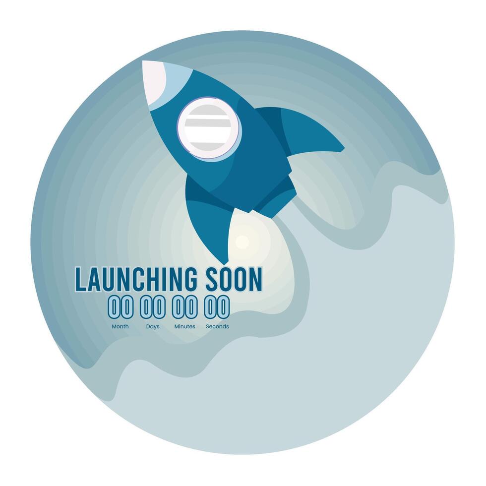 Rocket Launch Countdown Concept. Realistic cute spaceship with smoke from turbines flying into space vector