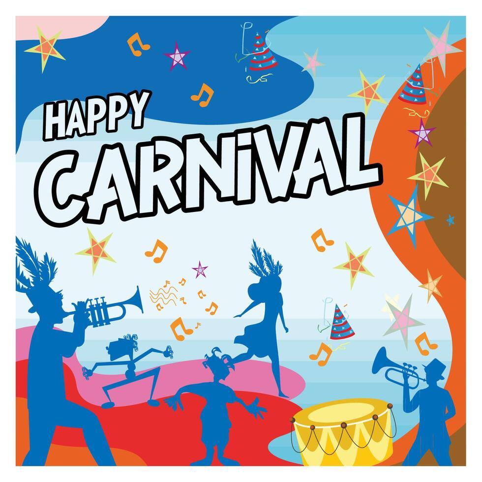 Happy Carnival celebration. Brazil, South America Carnival with samba dancers and musicians. vector