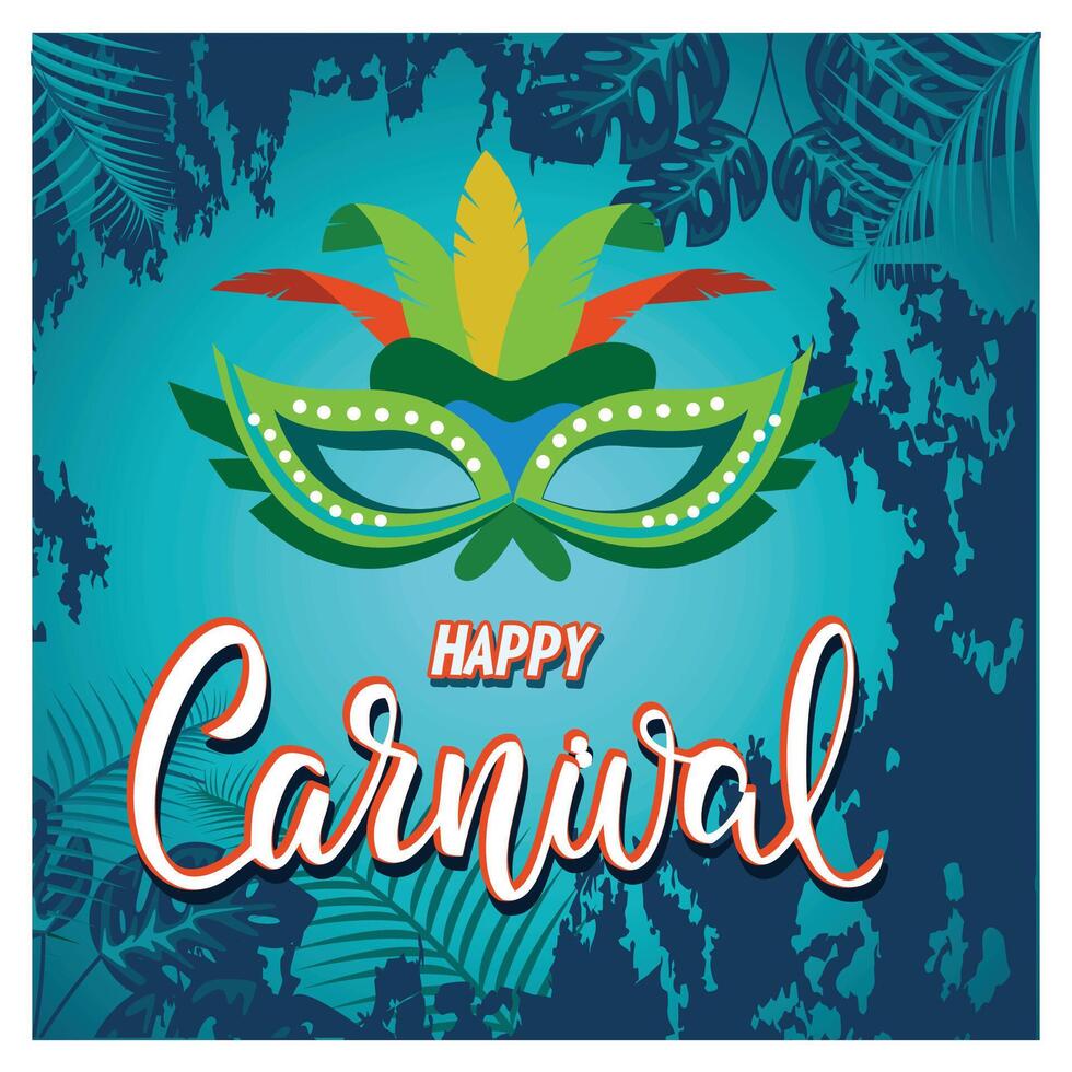 Carnival Mask with Leaves and Text Happy Carnival Design. vector