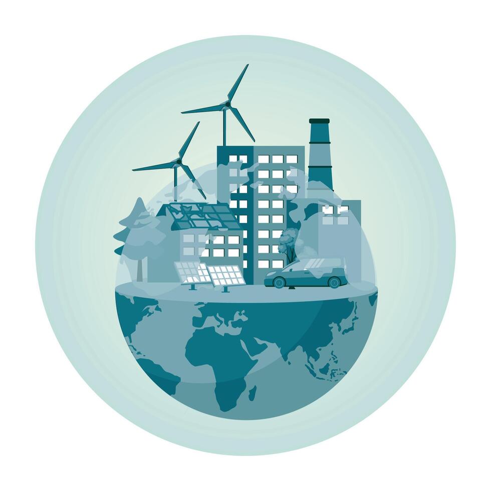 Renewable Energy Solutions and Eco Friendly Innovations with Sustainable City Design. vector
