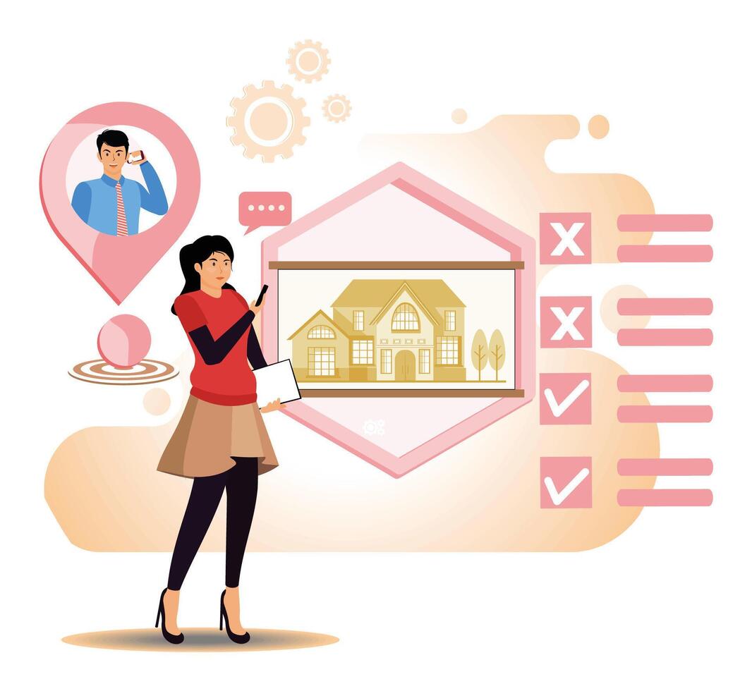 Real estate virtual tour concept. Virtual reality house tour. r vector