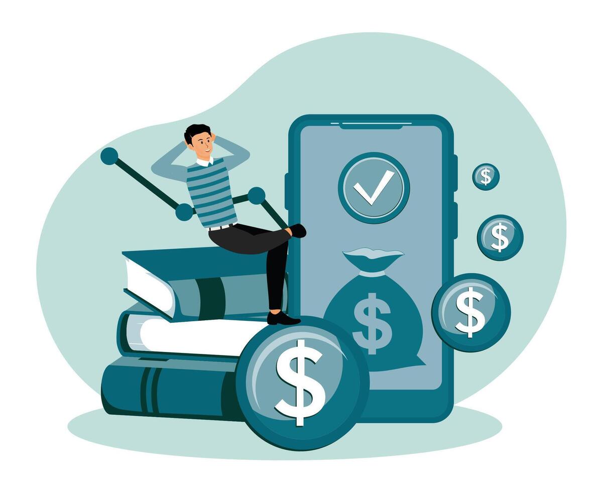 Investing money in digital platform, Knowledge and education. vector