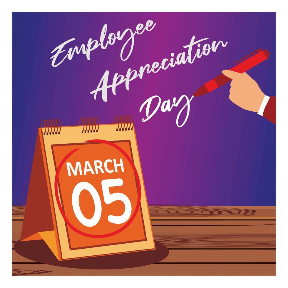 Celebrating Employee Appreciation Day on March 5th with Calendar. vector
