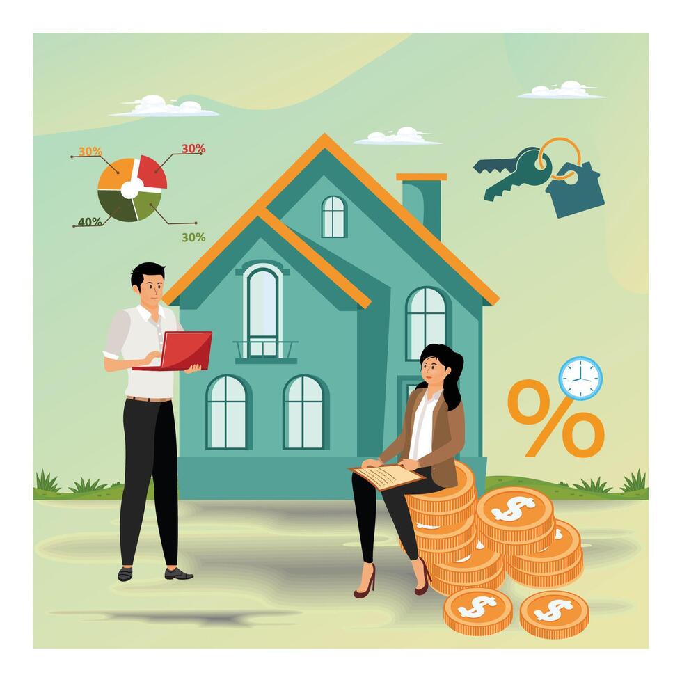 Mortgage concept. House loan or money investment into real estate. vector