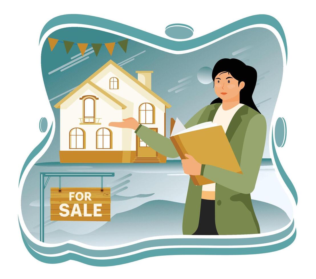 Open house concept. Real Estate Agent Presenting a House Property for Sale Opportunity. vector