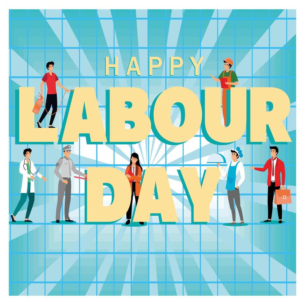 Happy Labor Day, featuring Diverse Professions and Celebratory Elements. vector