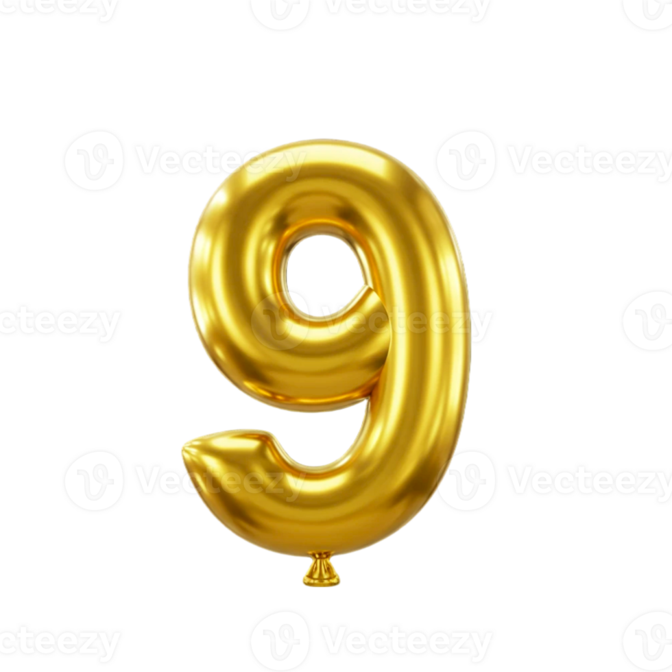 Gold balloon number 9 on transparent background png