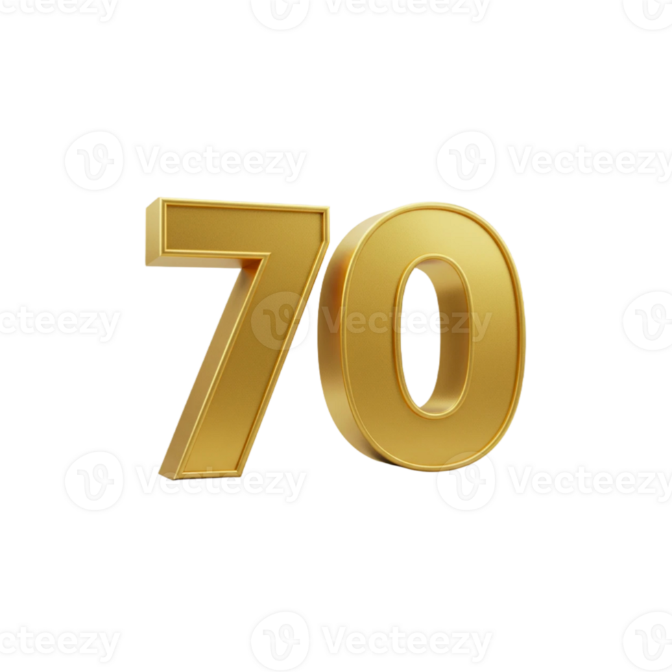 The number seventy is shown in gold on a transparent background png