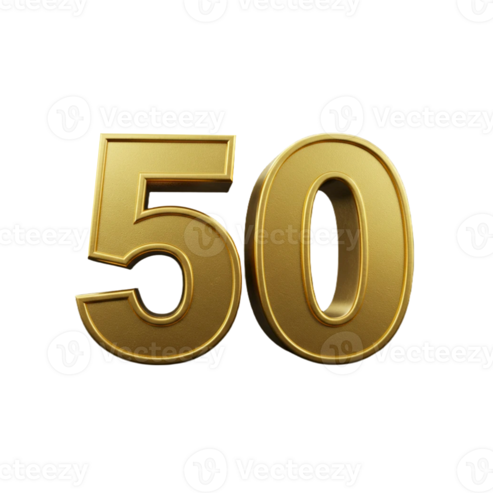 The number 50 is shown in gold 3d style, transparent background png