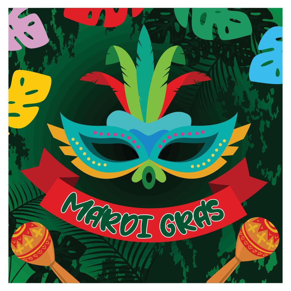 Mardi gras carnival with colorful decorative flat elements. vector
