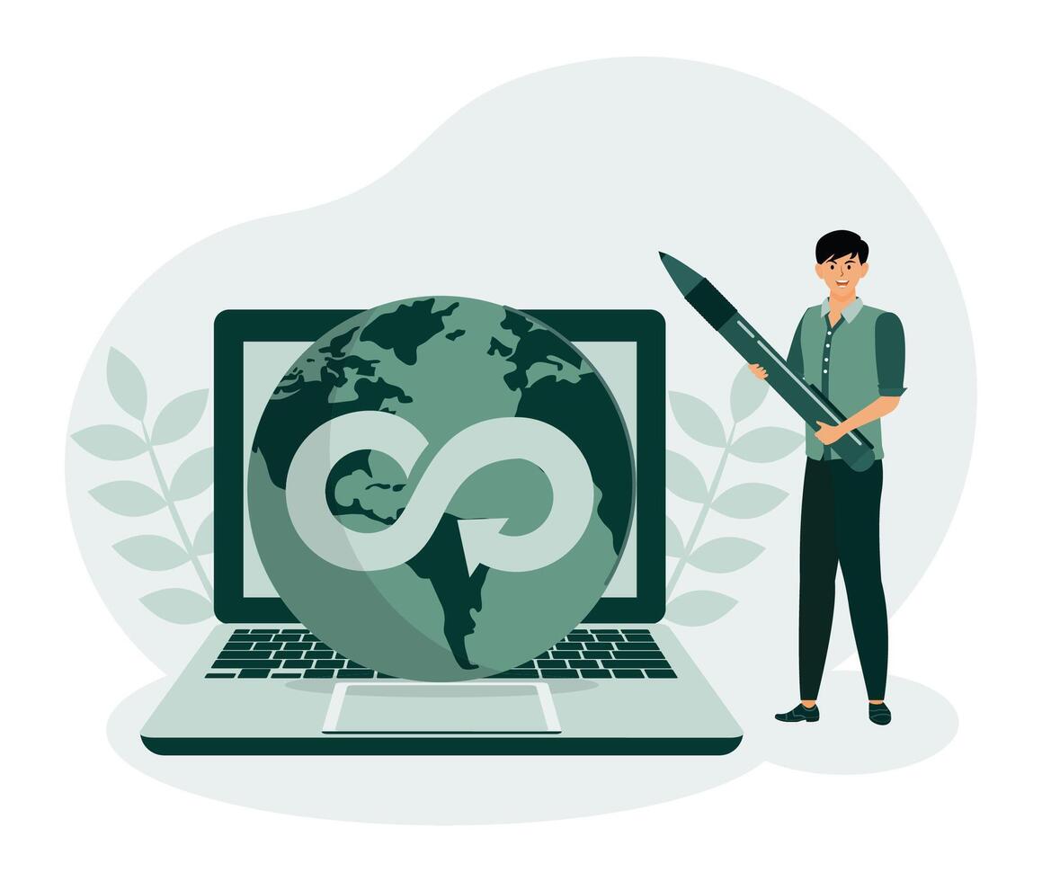 Sustainable economic growth concept. Sustainable Development with Laptop and Recycle Symbol. vector