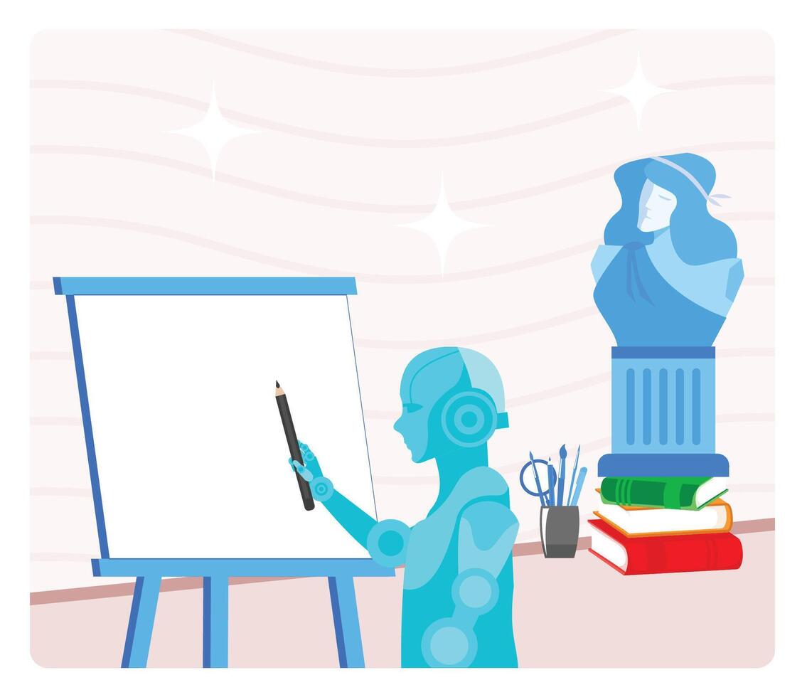 AGI concept. Merging AI with artistic creativity to innovation in art. vector