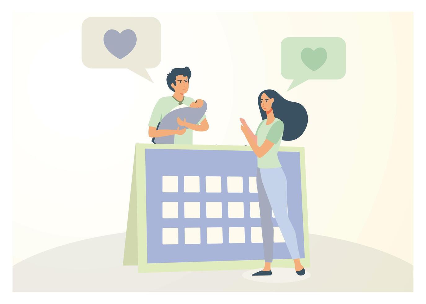 Parental leave concept. Family maternity paternity leave, happy family. vector