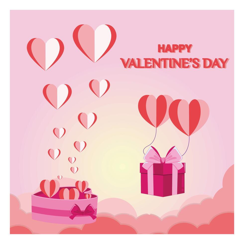 Happy Valentine Day Gift Boxes with Heart Balloons and Romantic Decorations vector