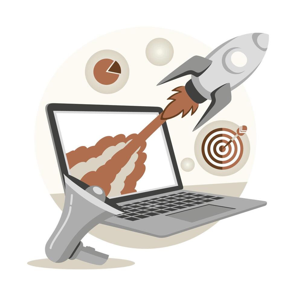 Campaign for launching a start up business. with rocket. vector