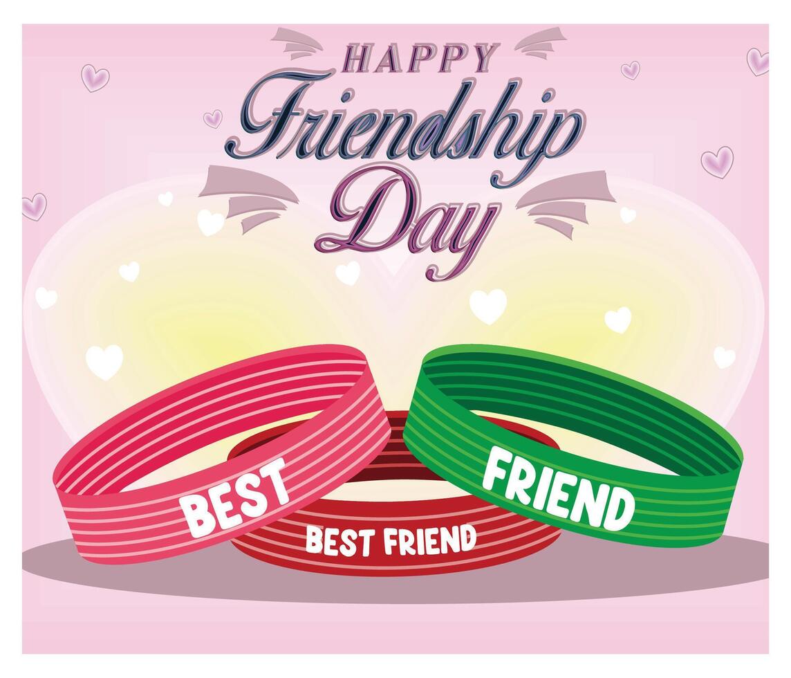 Friendship Day greeting card, happy friendship holiday. Three rubber bracelets for friends. vector