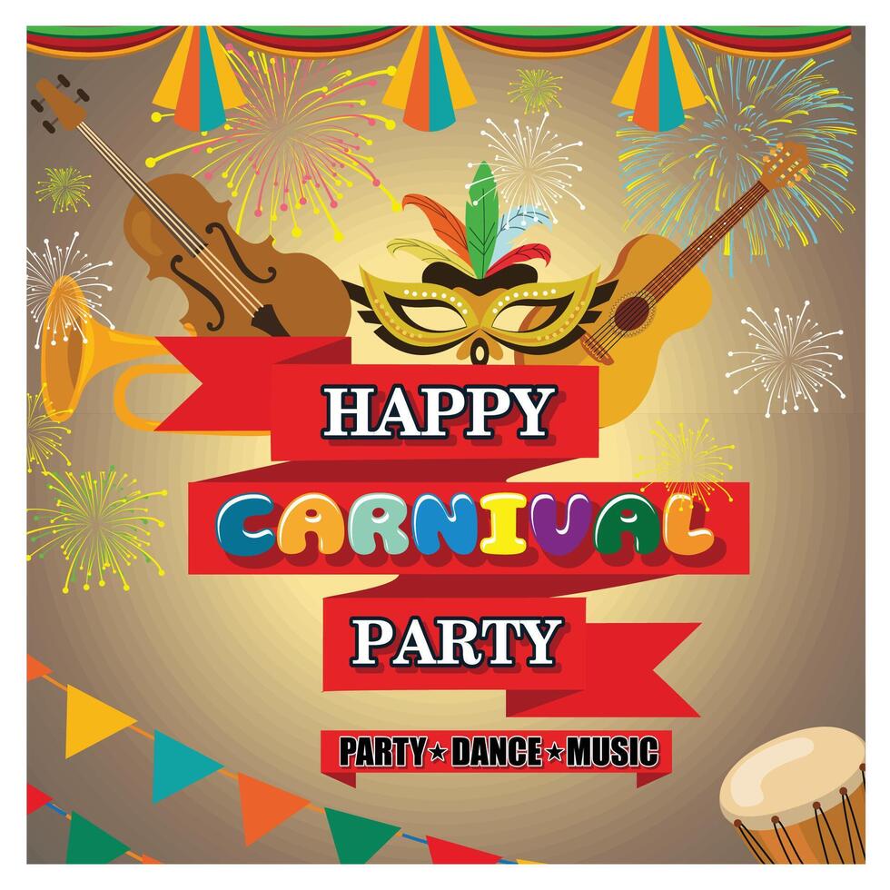 Happy Carnival Festive Concept with Musical Trumpet Mask. vector