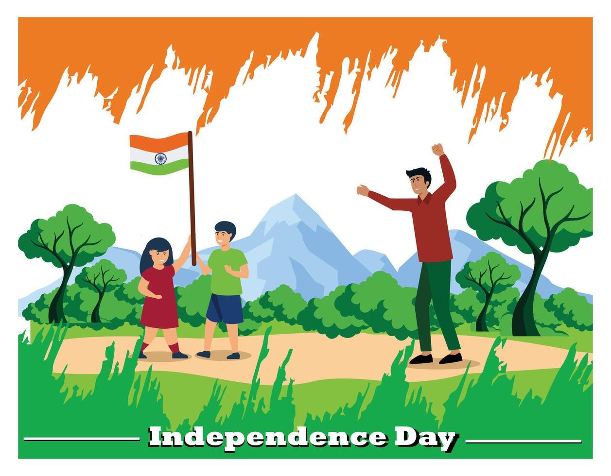 Celebrating Independence Day with Indian Flag and Joyful People Outdoors. vector