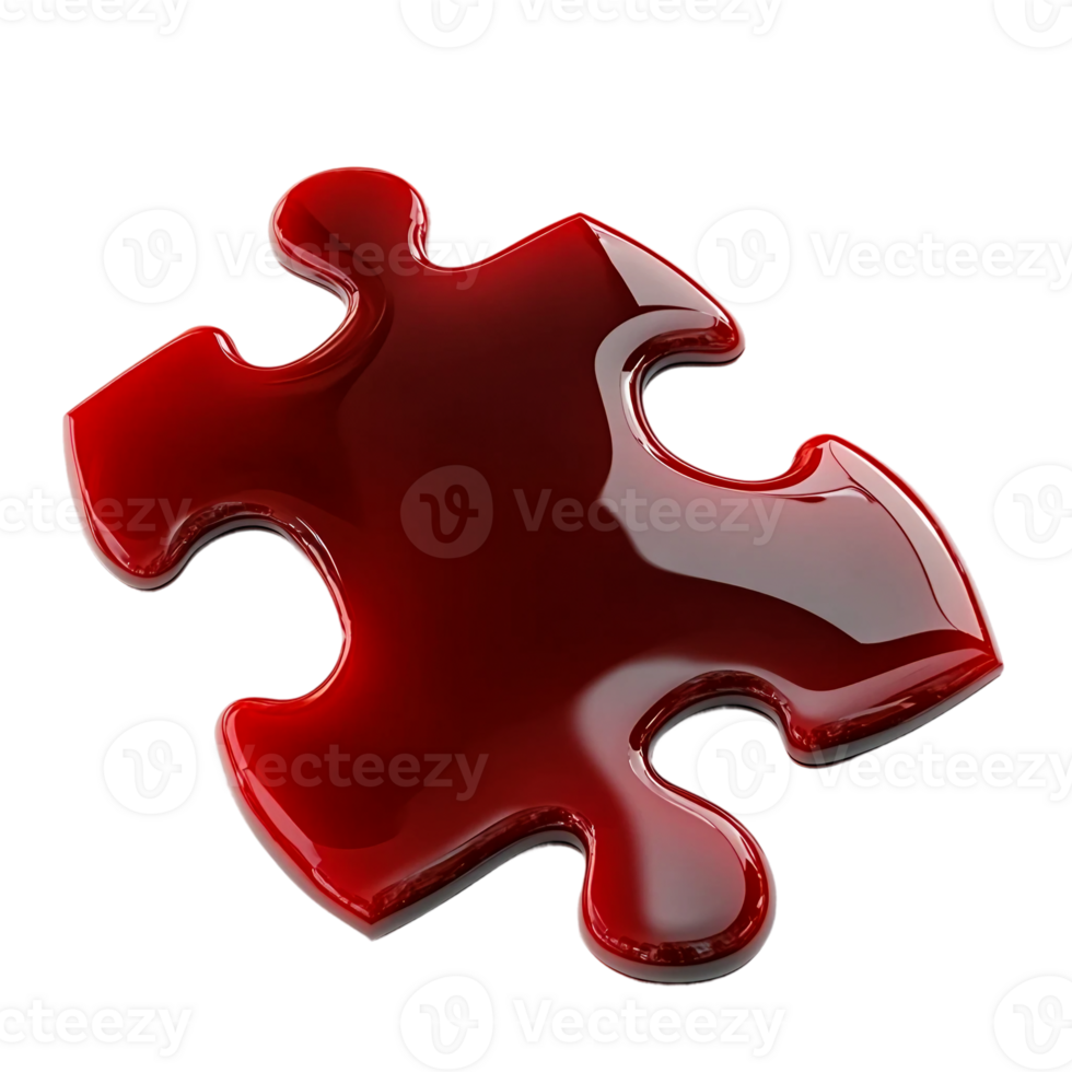 Glossy Red Puzzle Piece Isolated on Transparent Background png
