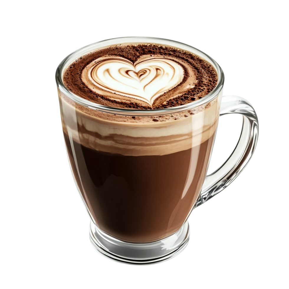Warm Cocoa Drink with Latte Art on Transparent Background png