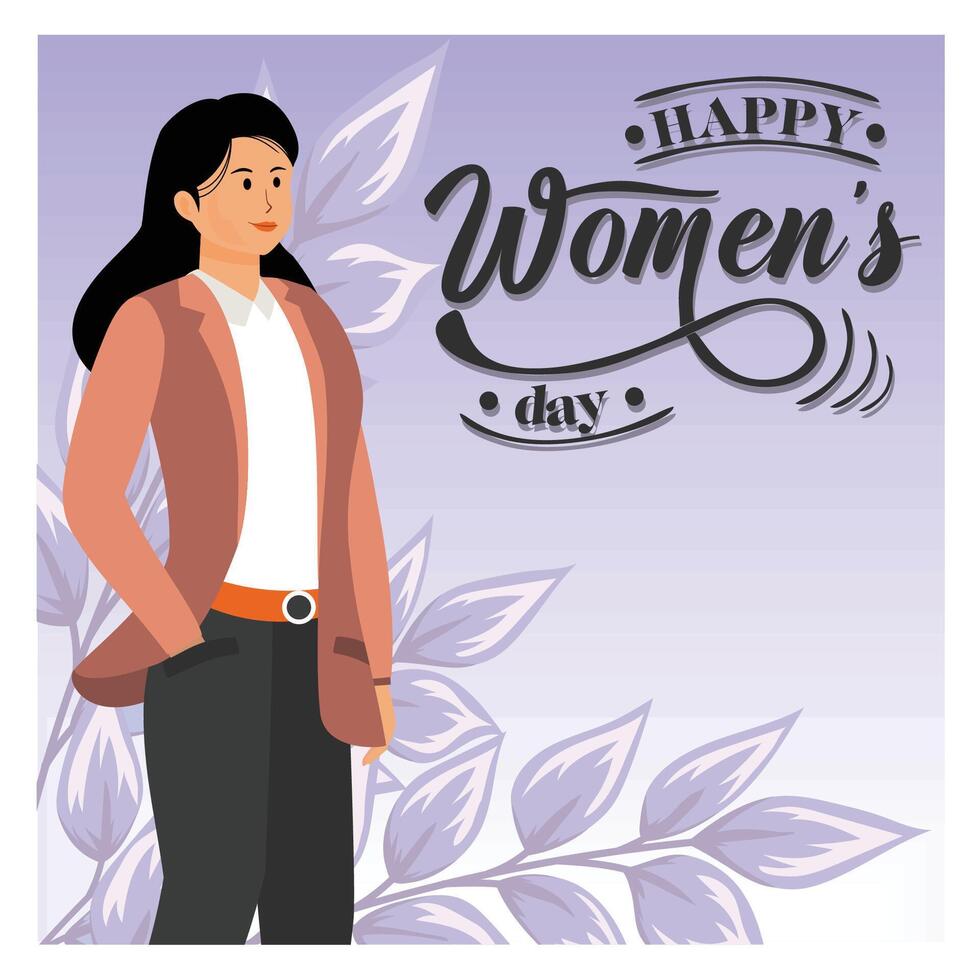 Elegant Women's Day with Professional Woman and Decorative Leaf Motif. vector