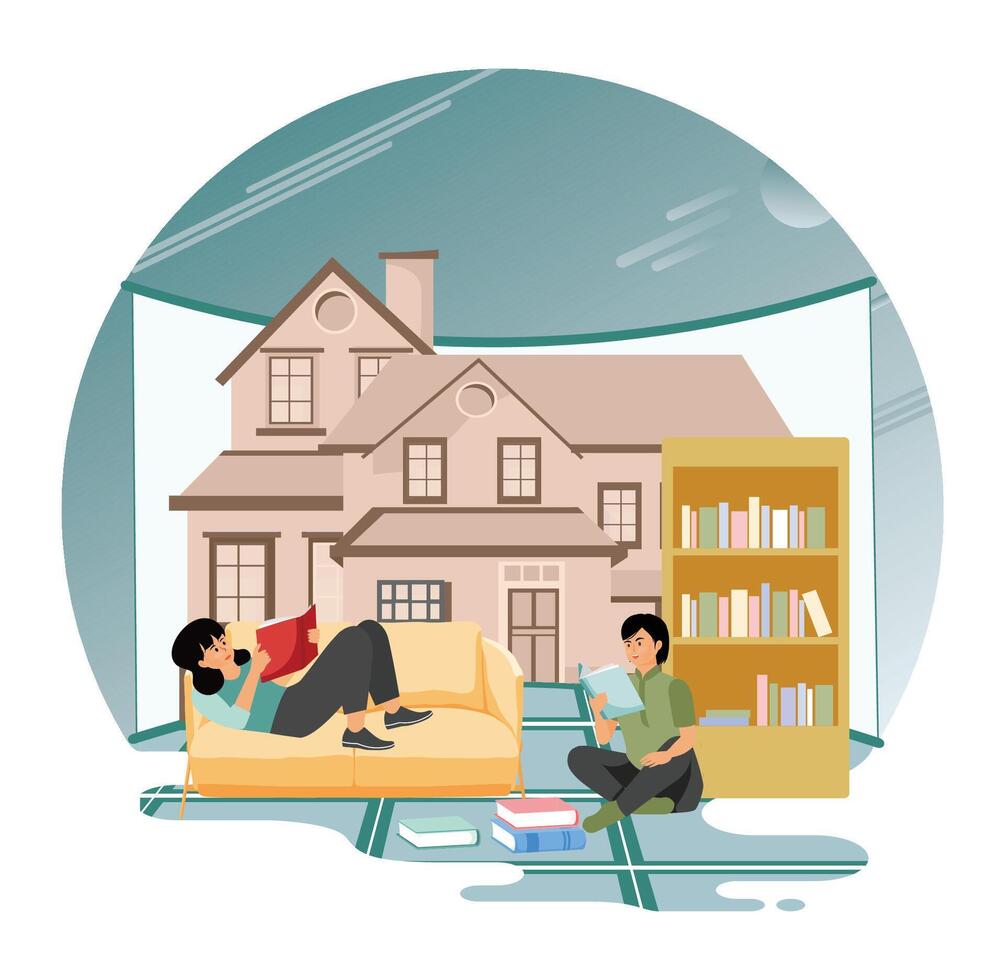 Real estate virtual tour. Relaxation and Study in a Comfortable Home Environment. vector