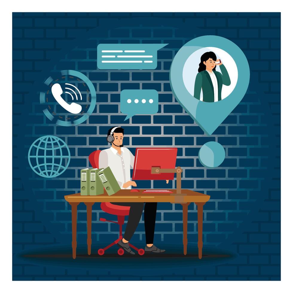 Technical support concept. Online global tech support vector