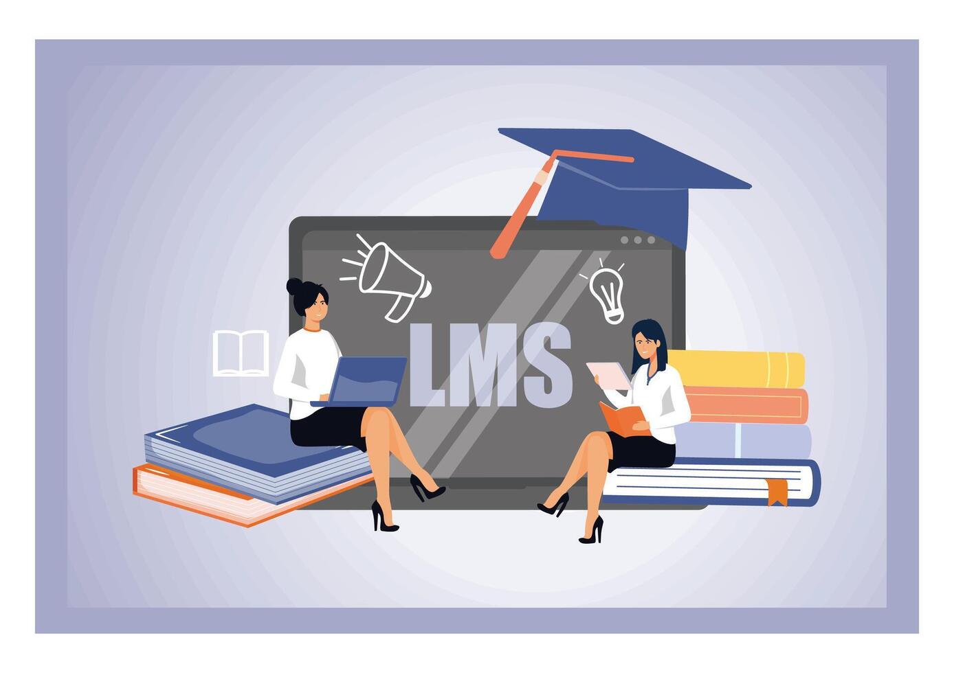 LMS Learning Management System software application concept Educational online training. vector