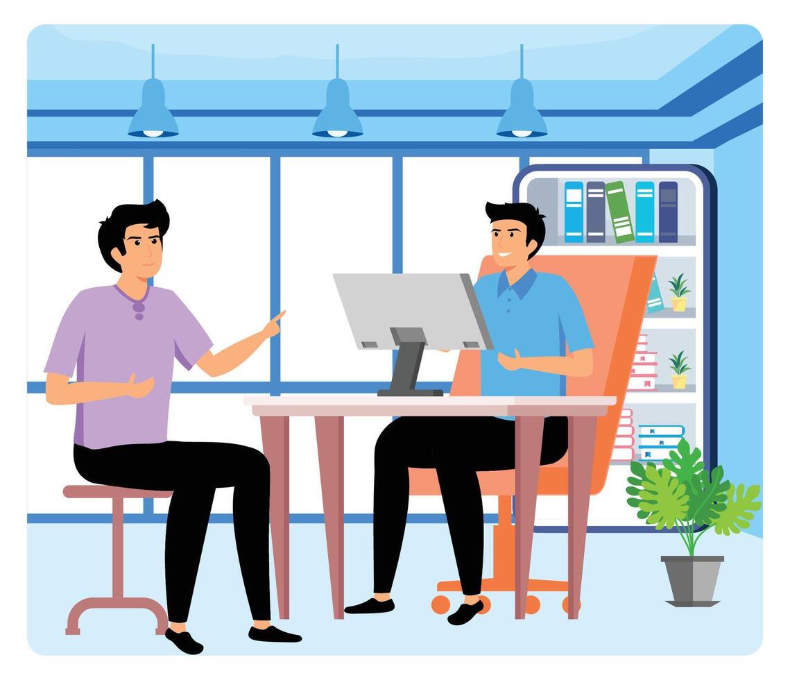 Concept of notary services with two men sitting in office. vector