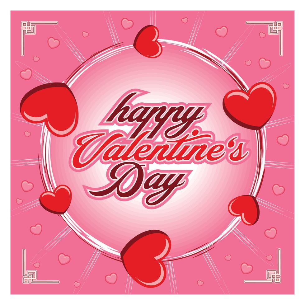 Happy Valentine's Day Greeting Card Design with Hearts and Pink Background. vector