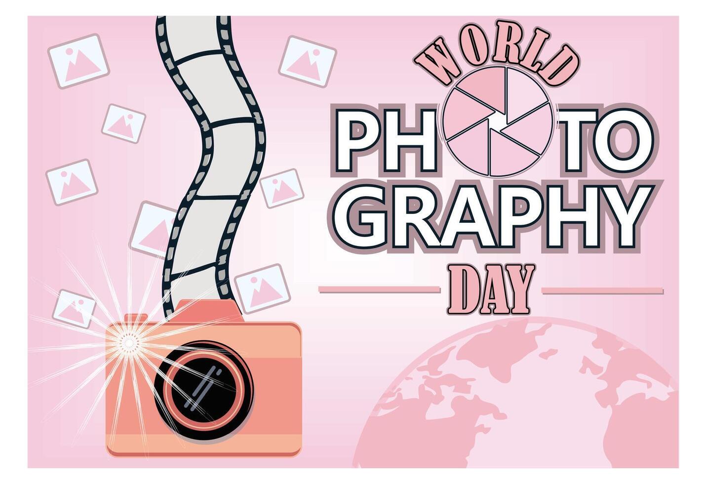 World Photography Day Graphic Design with Camera and Filmstrip. vector