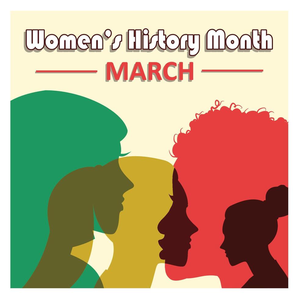 Celebrating Women's History Month with Diverse Female Profiles Highlighting Empowerment. vector