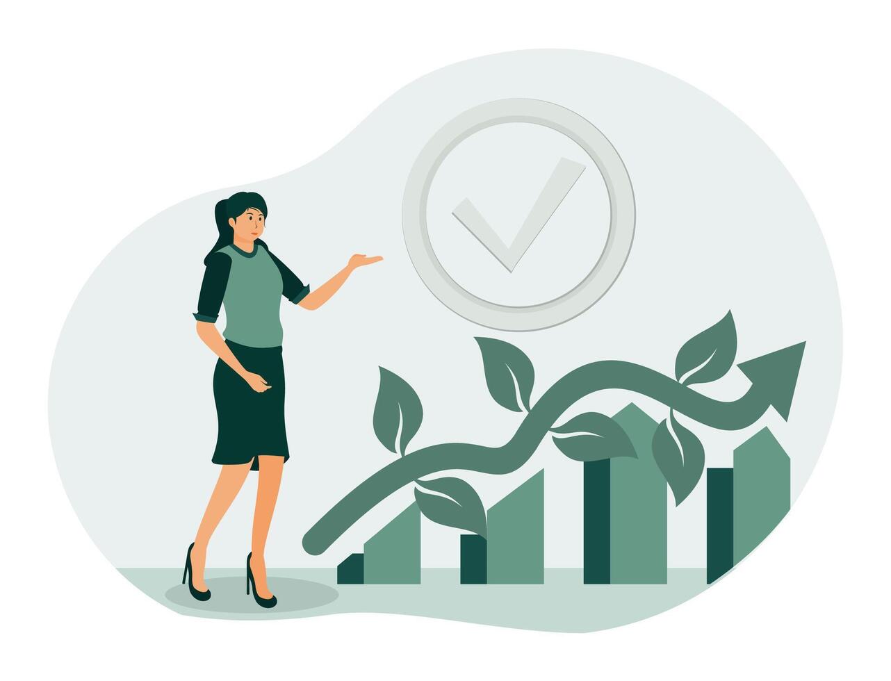 Renewable energy and natural resources. Women and Green Chart Analogy. vector