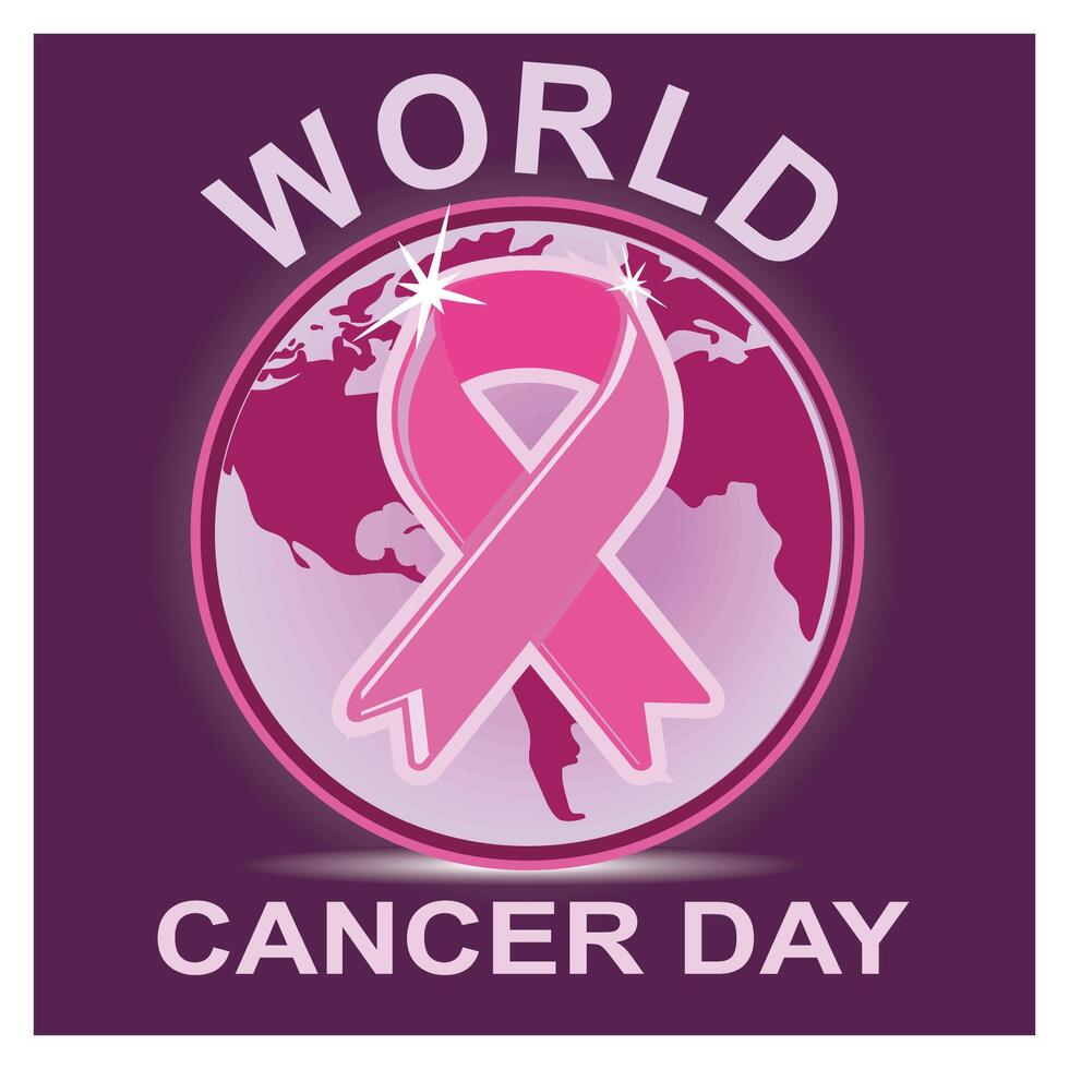 World Cancer Day Awareness With Pink Ribbon and Global. vector