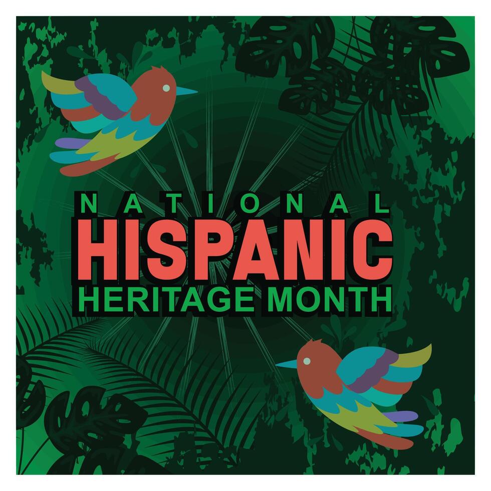 Greeting with national Hispanic heritage month text on tropical pattern background. vector