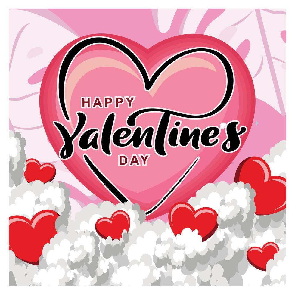 Happy Valentine's Day. Beautiful Clouds with Red Hearts and Cloudy Background. vector